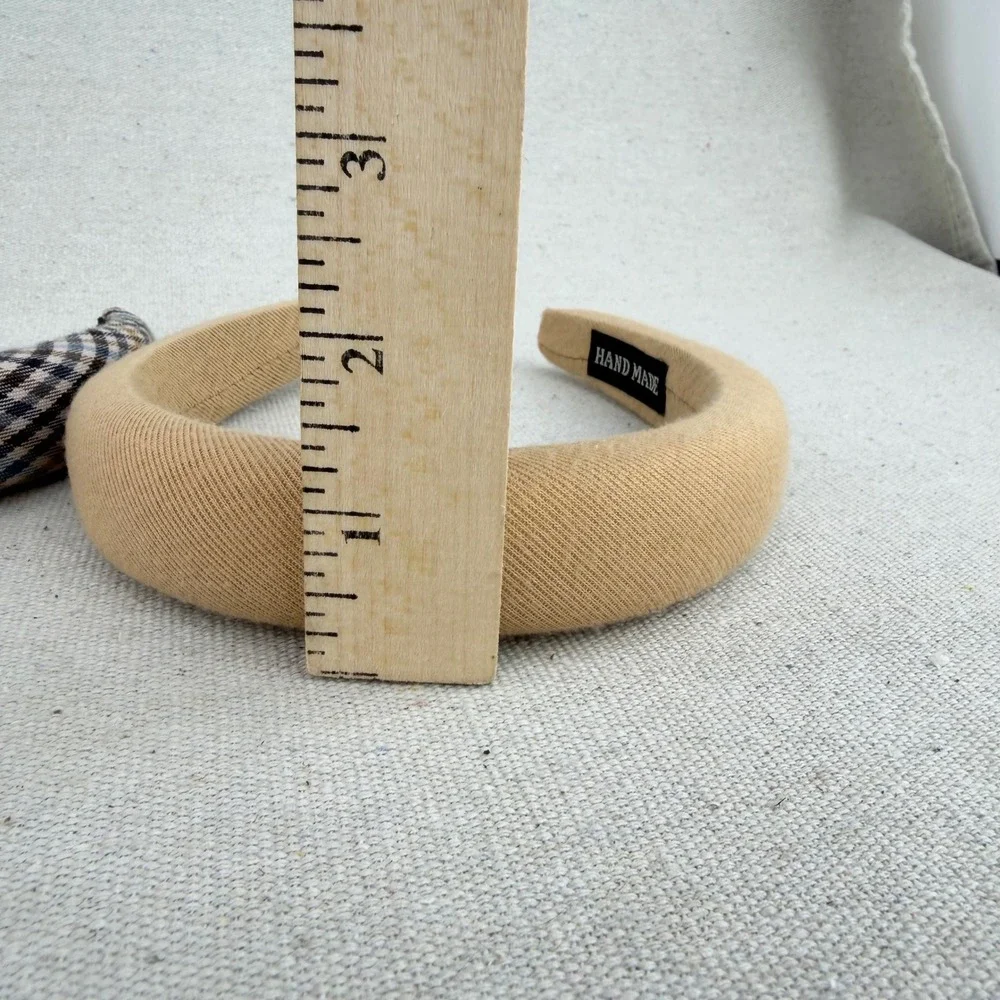 Set of 2 Padded Headbands Tan Twill & Plaid Multi Color Preppy Hair Accessories